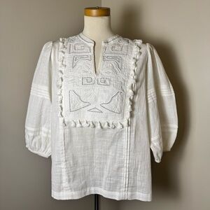White Embroidered Peasant Blouse - Women's